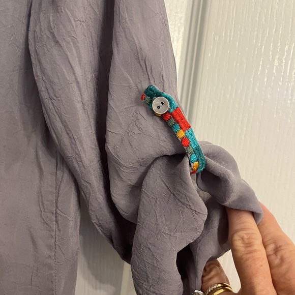 Johnny Was Charcoal Blouse with Colorful Embroidery - Picture 6 of 9